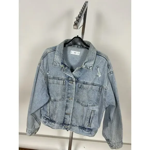MNG Denim Trucker Jacket Oversized Size XS - Picture 2 of 4
